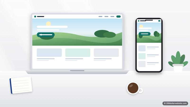 Illustration of the same finished landscaping company website on a laptop and a phone