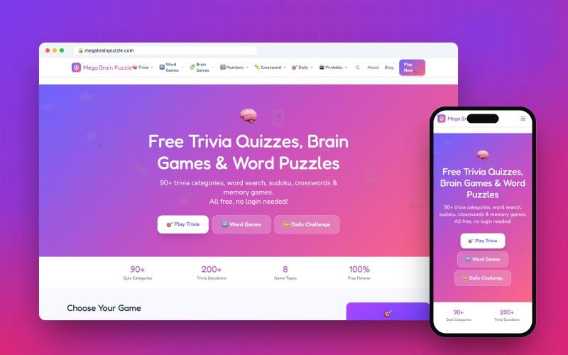 Mega Brain Puzzle: Free trivia, word, sudoku and memory games for all ages