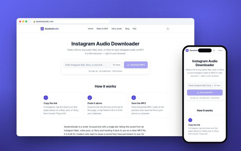 SaveInstAudio: Save audio from Instagram Reels, posts and Stories as MP3