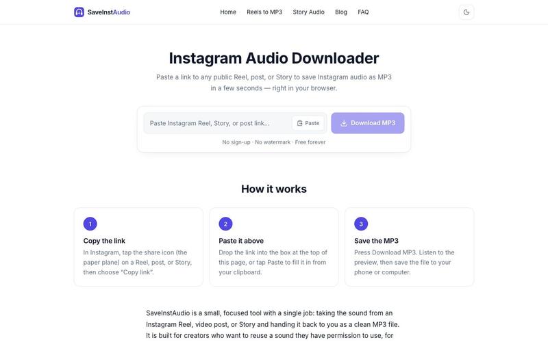 SaveInstAudio screen 1