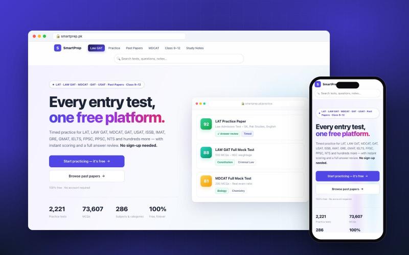 SmartPrep: Every entry test in Pakistan, one free practice platform