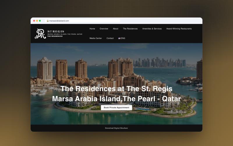 St. Regis Marsa Arabia Island: Luxury branded residences at The Pearl, Qatar: bilingual sales website