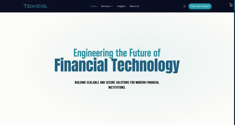 Techresol: Fintech software company website: core banking, open banking APIs and payment platforms