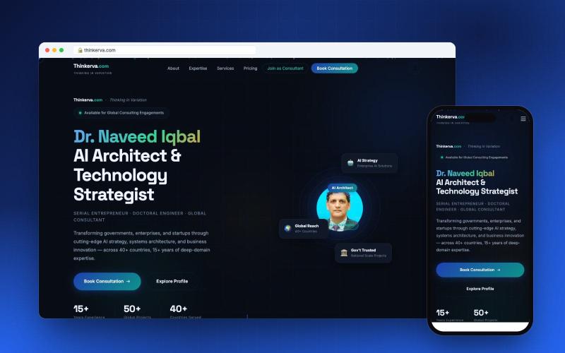 Thinkerva: Personal brand site for AI & technology consultant Dr. Naveed Iqbal