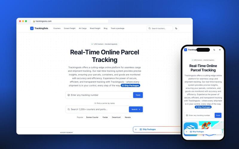 TrackingSols: Track parcels with 1,200+ couriers, shipping lines and airlines